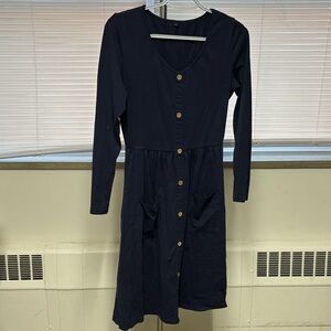 Elegant Navy Button-Down Dress
